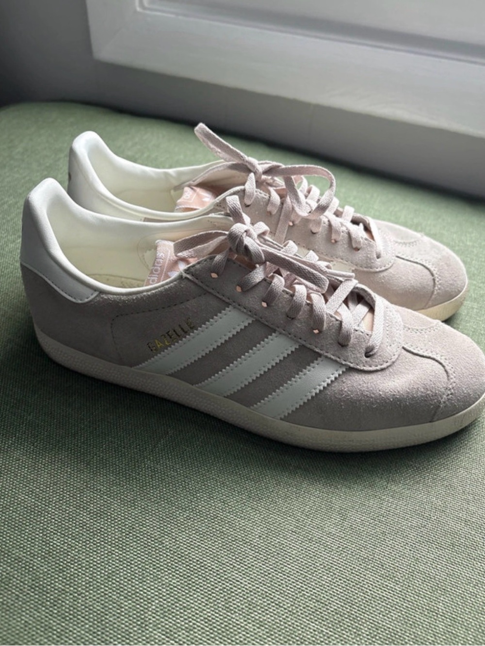 adidas Gazelle Women's Suede Sneakers in Pale Pink and White